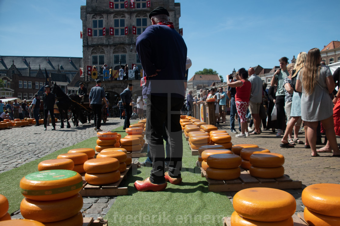 "Dutch Cheese market in of City Alkmaar" stock image