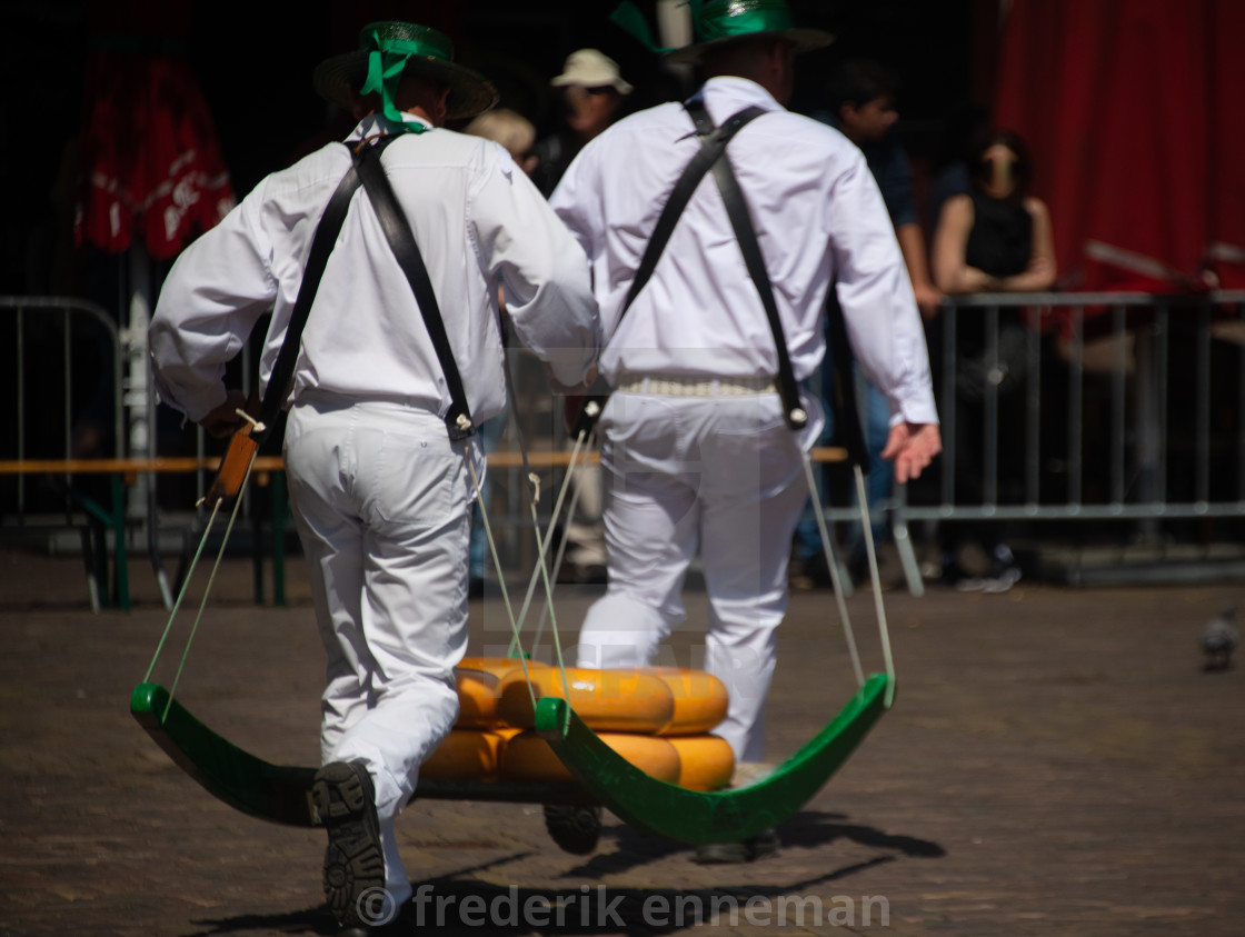 "Dutch Cheese market in of City Alkmaar" stock image