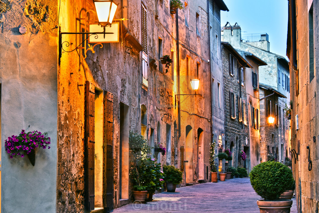 "Architecture of historic center of Pienza in Tuscany, Italy." stock image