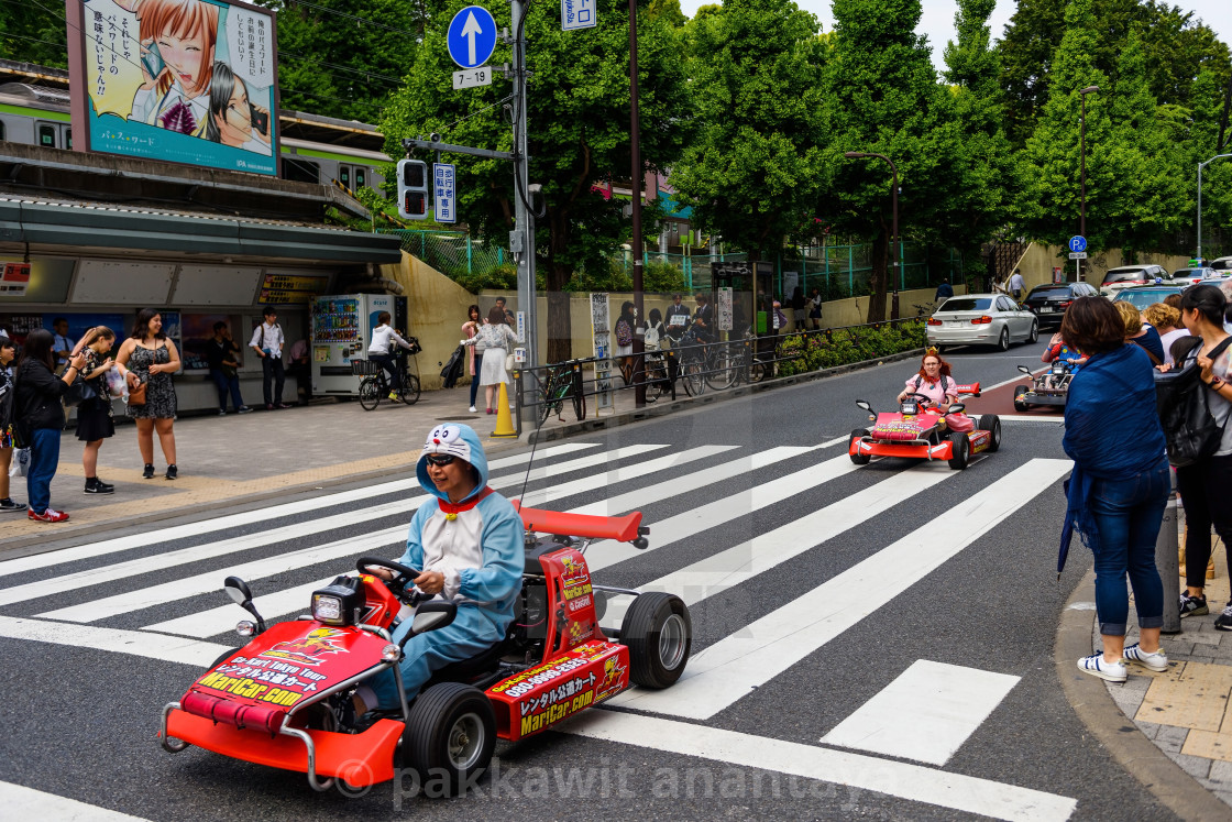 "Doraemon drive car to promote game, Tokyo" stock image