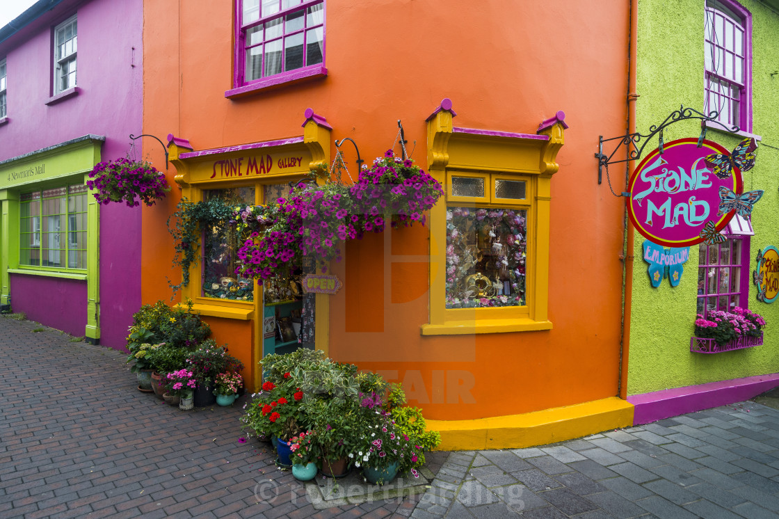 "Brightly coloured shops in Kinsale, Republic of Ireland" stock image