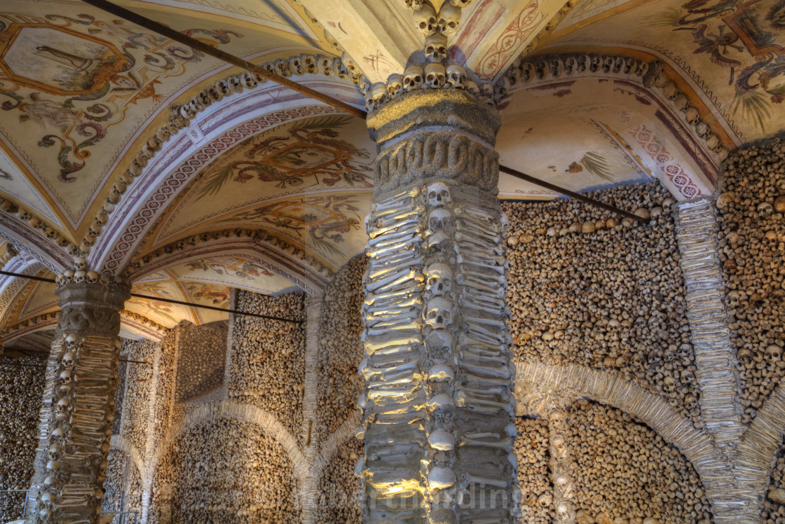 "Chapel of Bones, Royal Church of St Francis, Evora, UNESCO World Heritage..." stock image