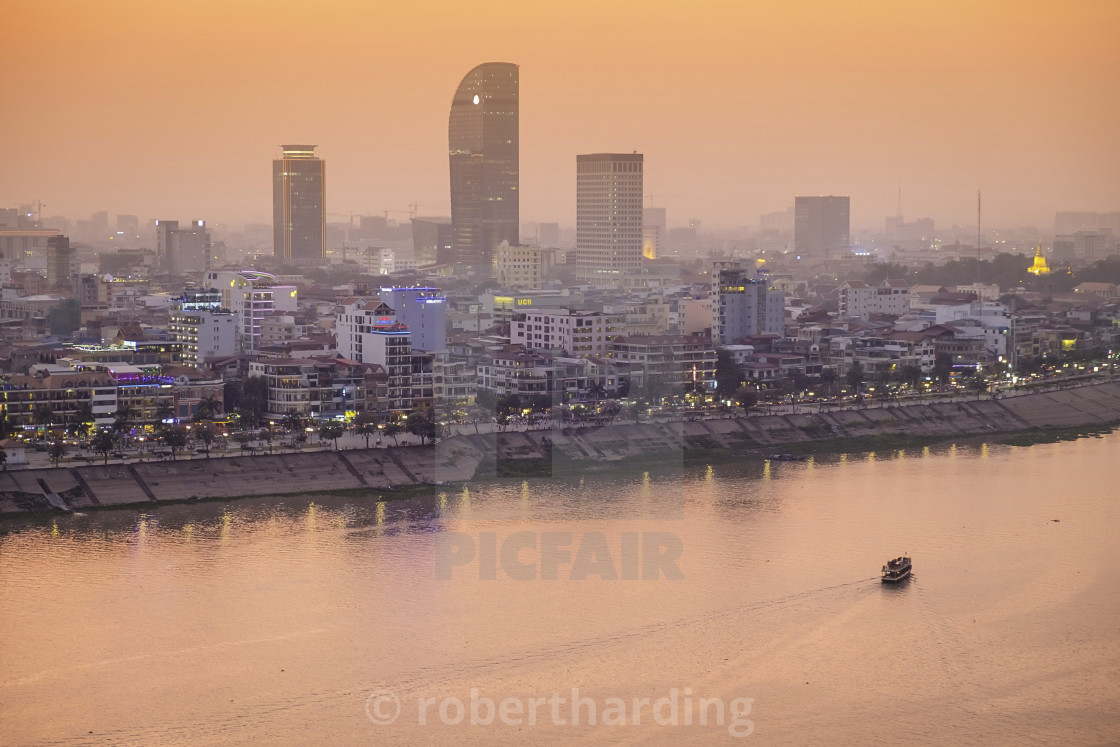 "Asia, South East Asia, Cambodia, Phnom Penh skyline" stock image