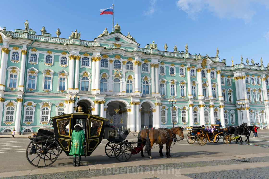Horse Drawn Carriages In Front Of The Winter Palace State