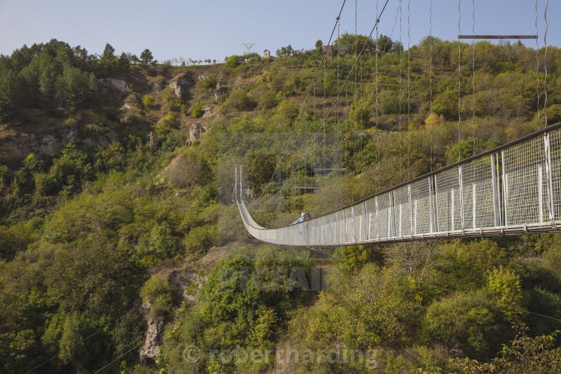 Tourists Crossing Swinging Bridge Over Khndzoresk Canyon