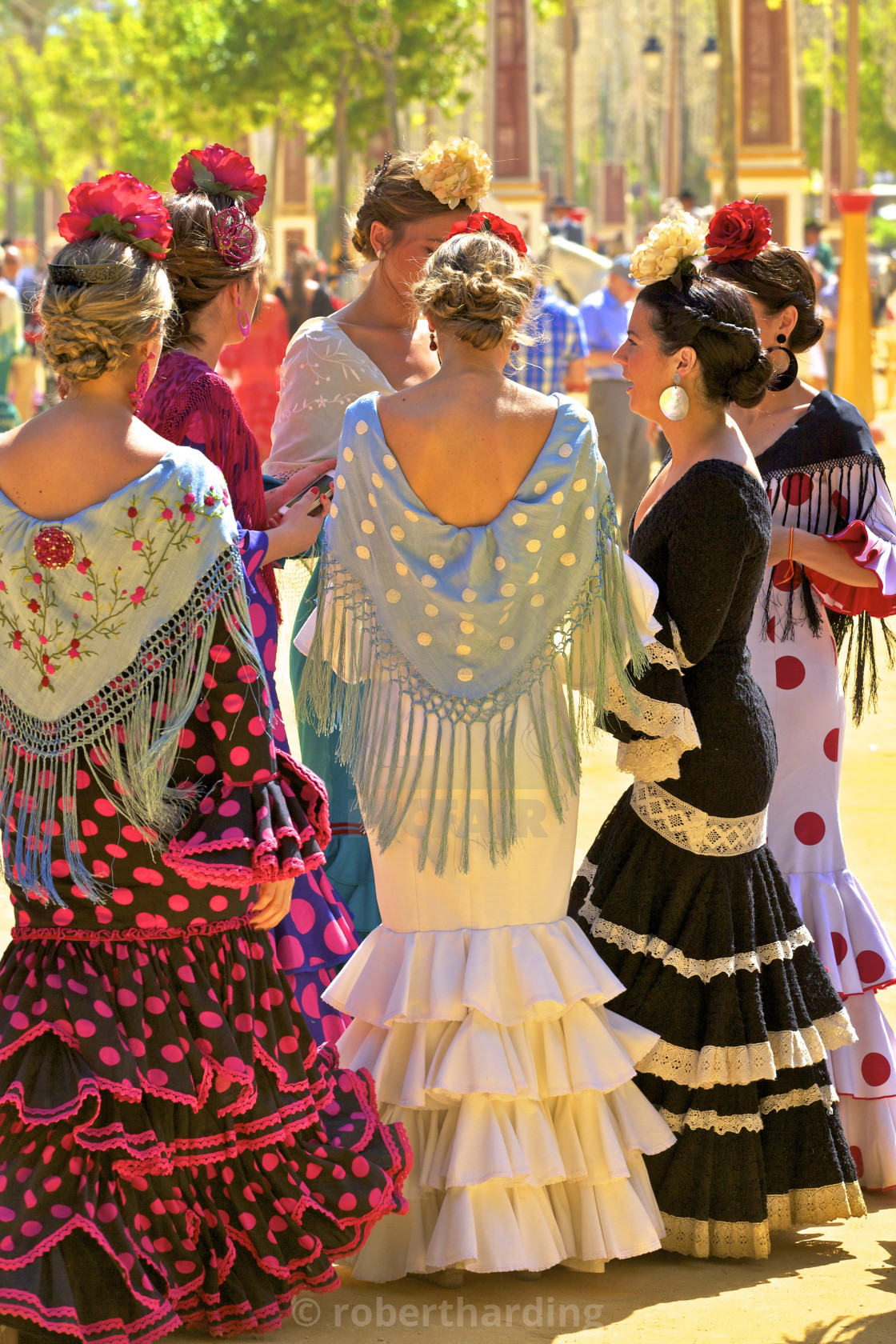 Group Of Women Wearing Traditional Spanish Costume Annual Horse