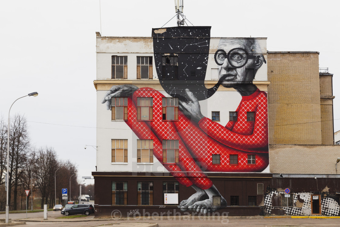 "Wall art, Kaunas, Lithuania, Europe" stock image