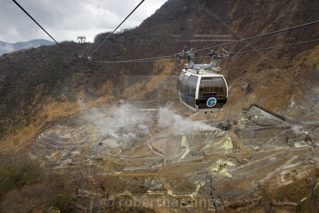 Hakone Ropeway over the volcanic cauldron, Owakudani, Hakone, Tokyo, Japan, Asia - License, download or print for £79.84 | Photos | Picfair