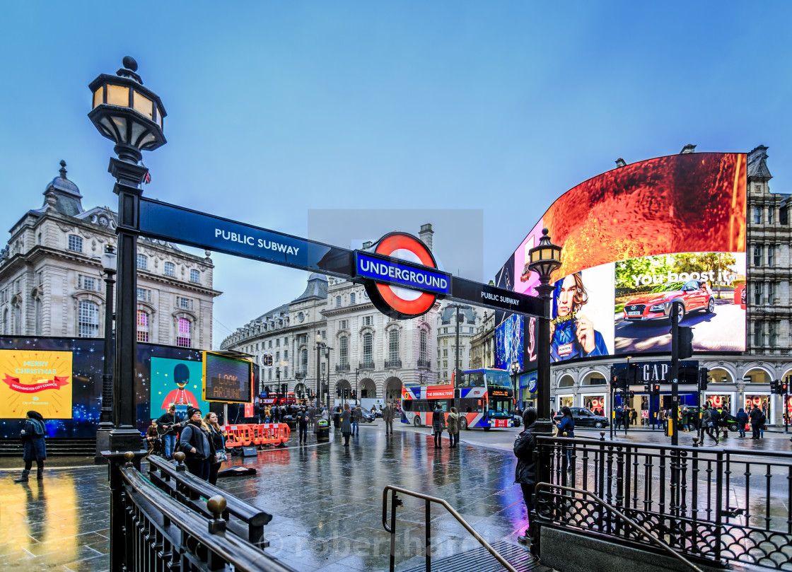 Entrance To Tube Station Advertisement Piccadilly Circus London England License Download Or Print For 79 84 Photos Picfair