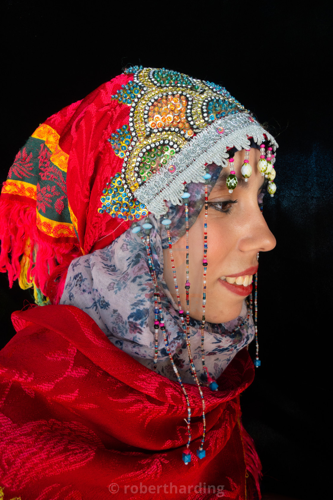 Close Up Side Portrait Of Beautiful Young Moroccan Woman In