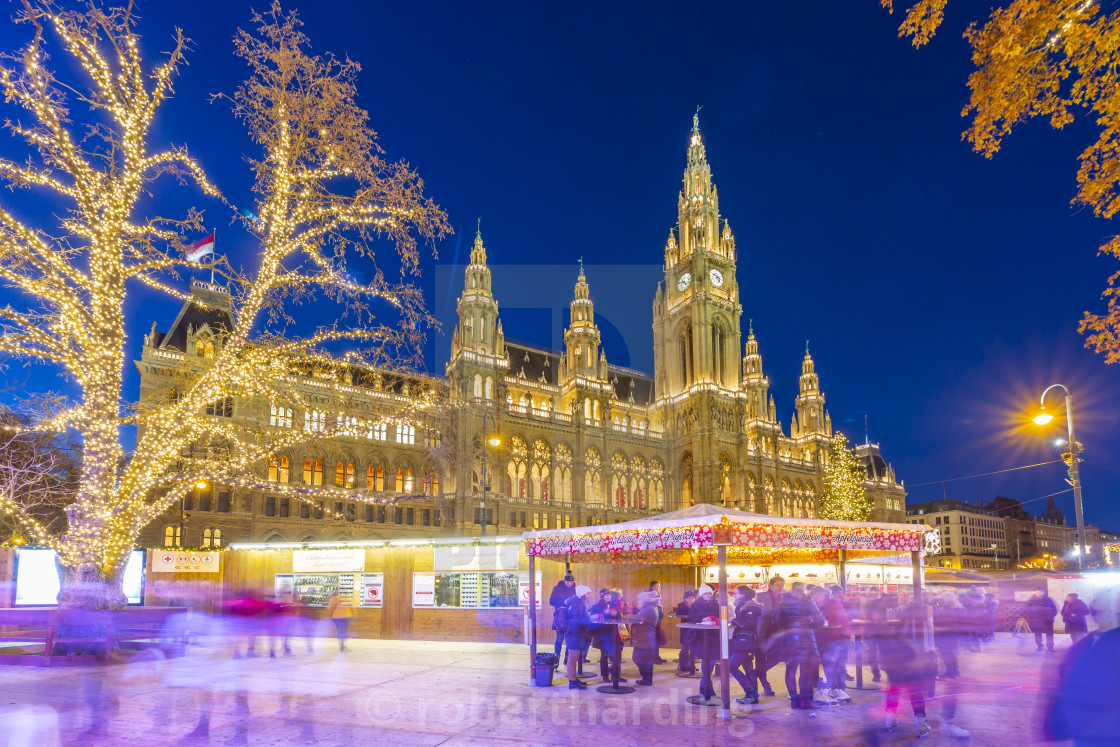 Rathaus And Christmas Market At Night In Rathausplatz Vienna Austria Europe License Download Or Print For 79 84 Photos Picfair