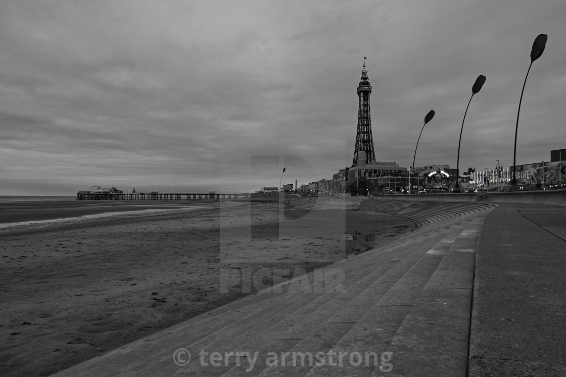 "blackpool beach and the tower" stock image