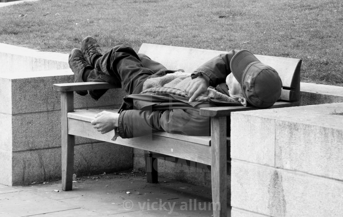 Homeless Man Sleeping On A Wooden Bench License Download Or Print For 2 30 Photos Picfair