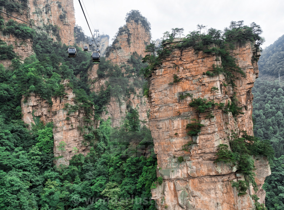 Cable Car Within The Tianzi Mountain Column Karst At Wulingyuan