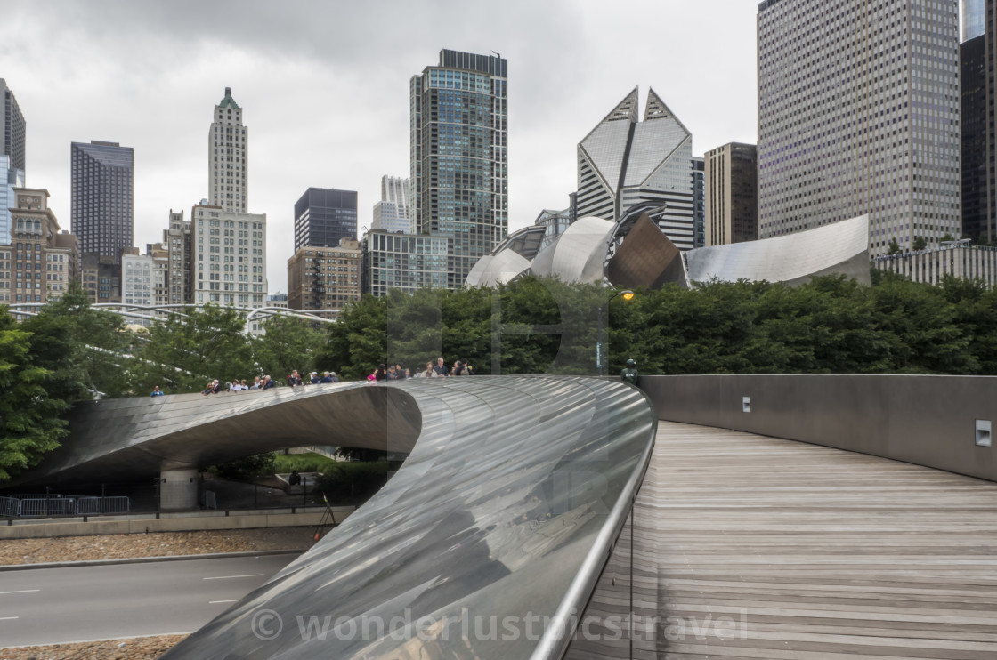 "BP Pedestrian Bridge between Millennium Park and Maggie Daley Park, Chicago, IL, USA on the 4th August, 2017" stock image