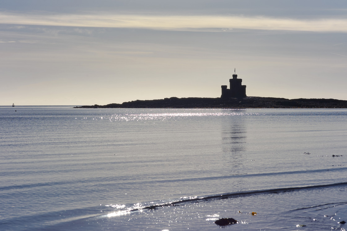 "The Tower of Refuge in Douglas Bay, Isle of Man at low tid" stock image