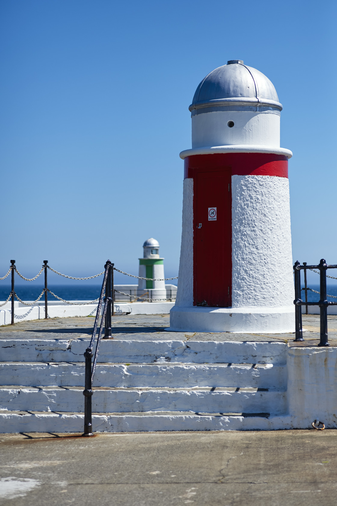 "Pepper pot harbour lights at Laxey, Isle of Man" stock image