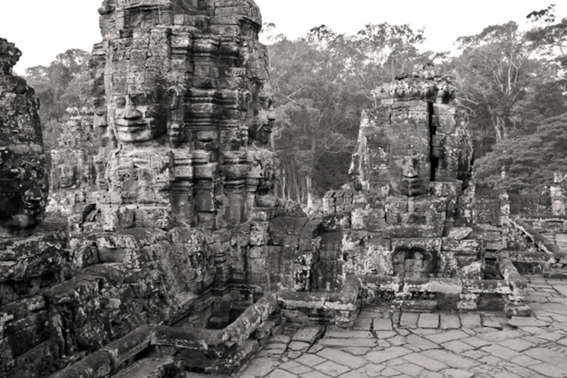 "Stone Buddha heads, Bayon, Angkor Wat, Cambodia" stock image