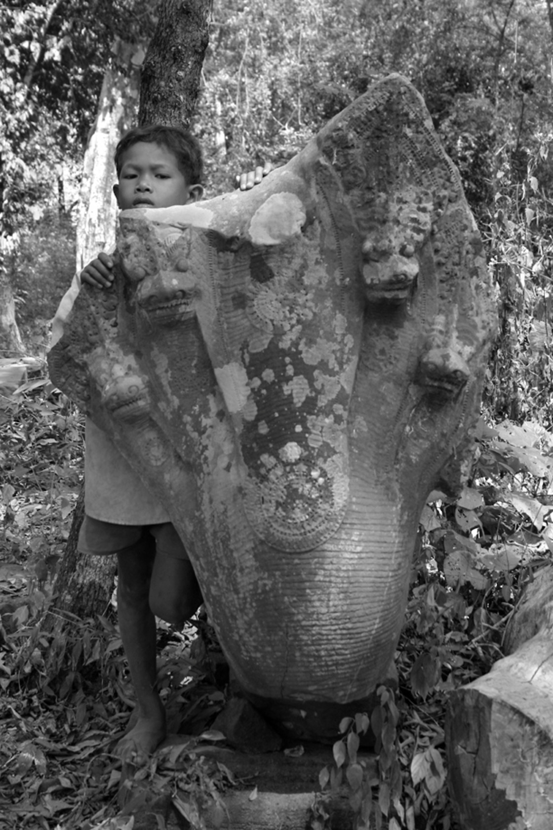 "Boy at Ruins, Cambodia" stock image