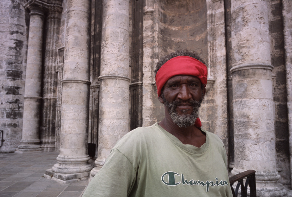 "Cuban man with red bandana, Havana" stock image