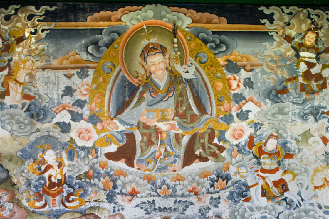 "Painting of Padmasambhava, Kora Chorten, Bhutan Bhutan" stock image