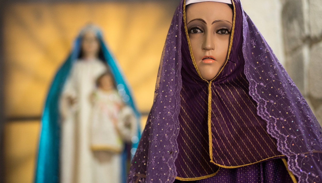 "Statue of Nun and Virgin Mary, Mexico" stock image