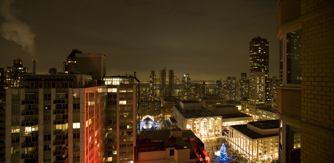 "Downtown Panoramic of New York at Night" stock image