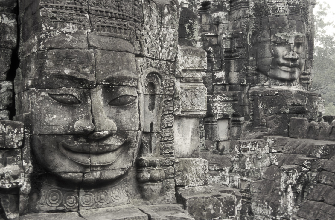 "Buddha heads, Bayon, Angkor Wat, Cambodia" stock image