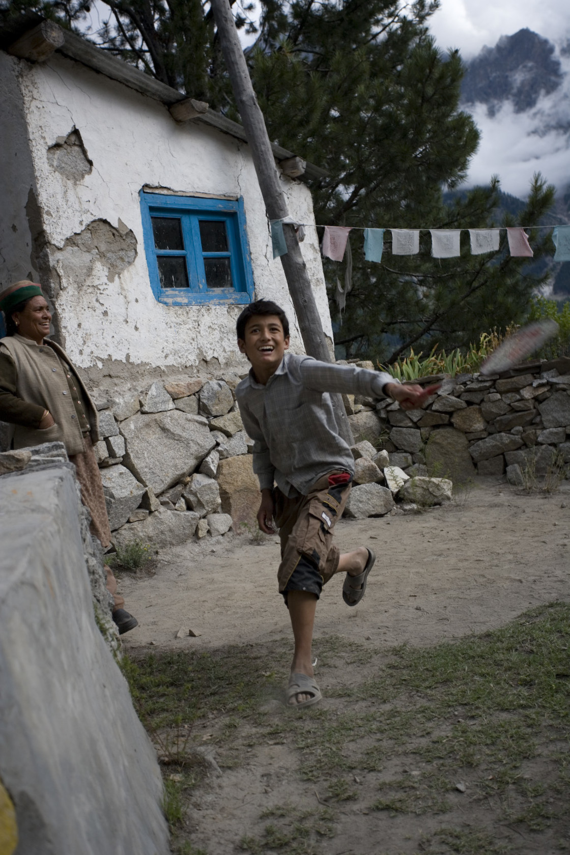 "Boy running, Ladakh" stock image