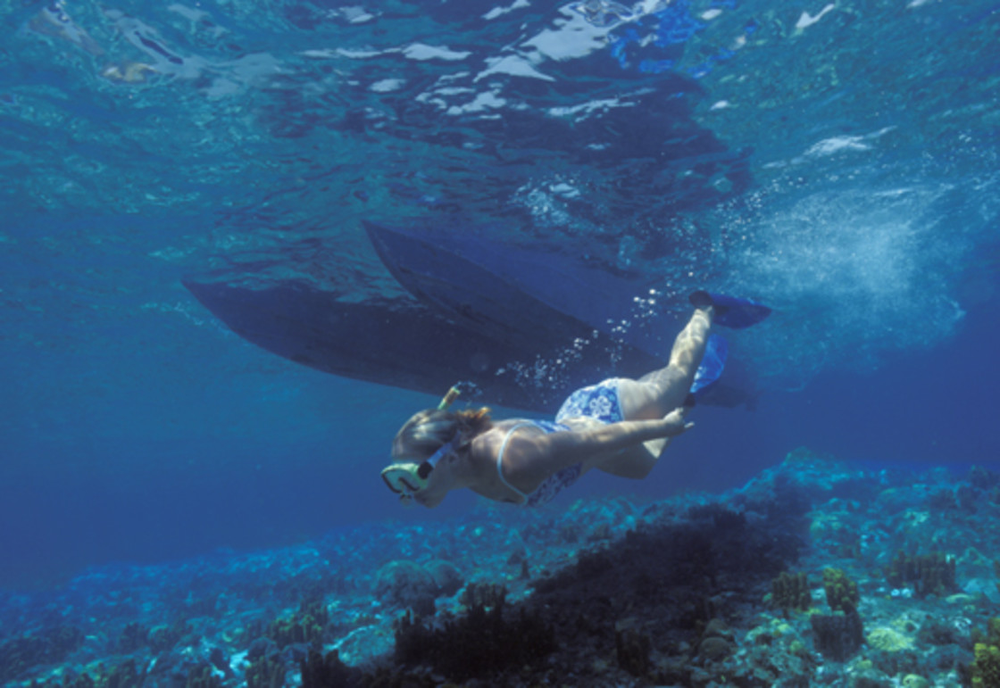 "Girl snorkeling" stock image