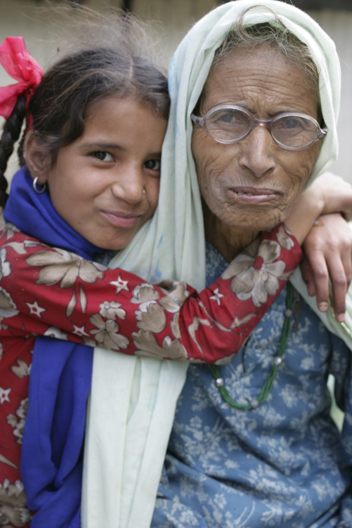 "Grandmother and daughter, India" stock image