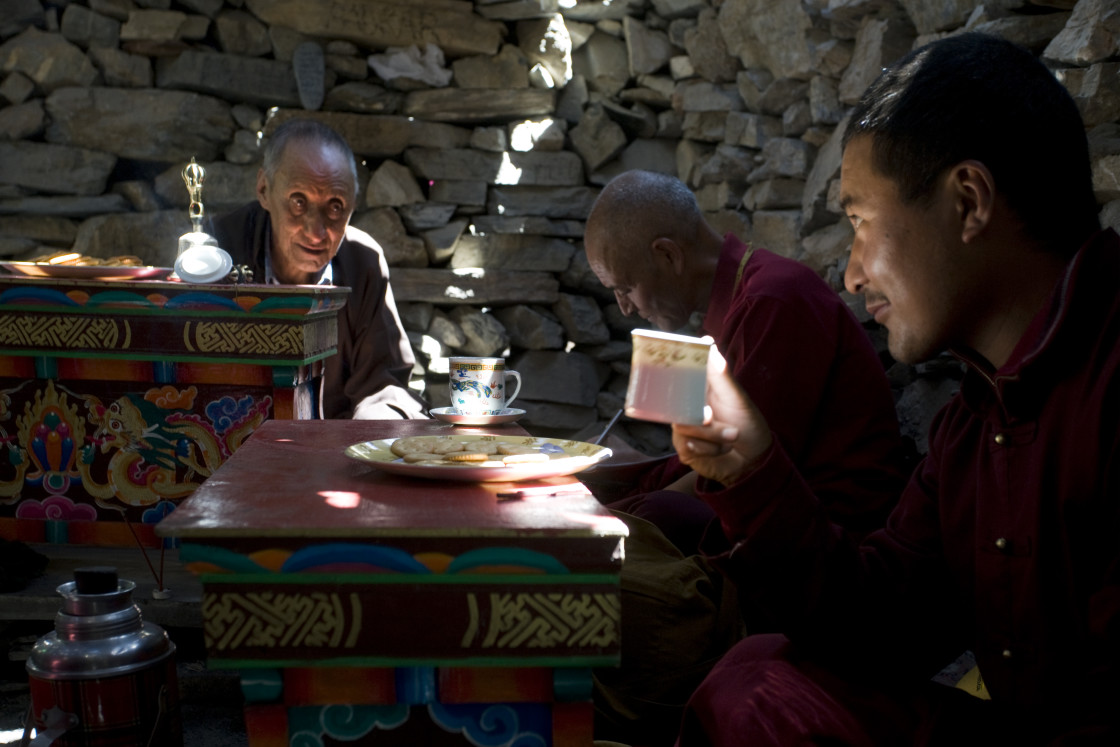 "King of Ladakh with Buddhist monk" stock image