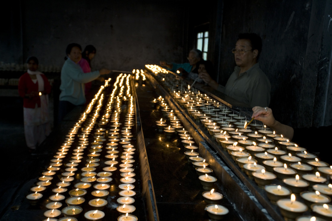 "Candle offerings, Leh, Ladakh" stock image