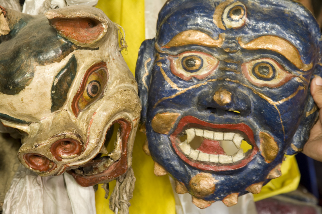 "Tibetan dance masks, Ladakh" stock image