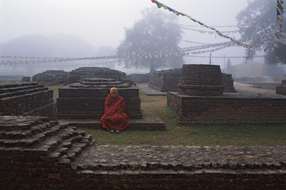 "Monk, Lumbini, Nepal" stock image