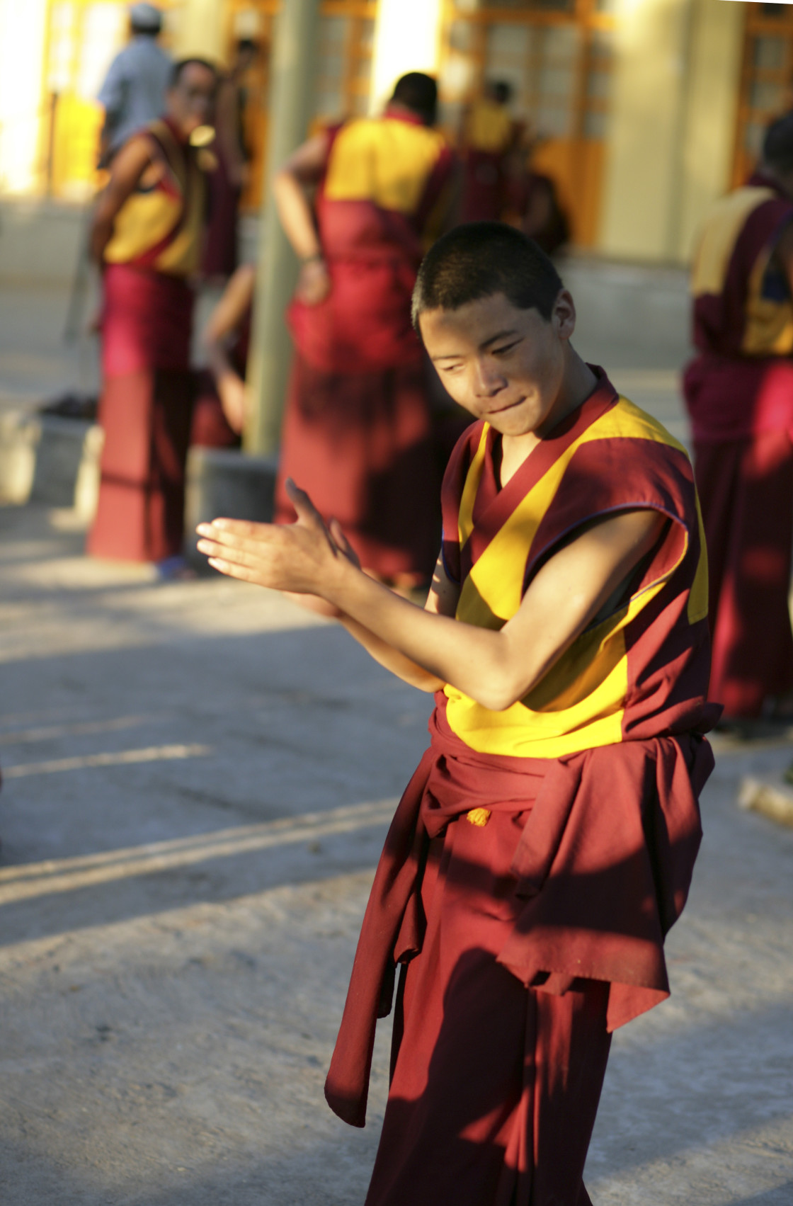 "Monk in debate, Dharamsala, India-8046." stock image