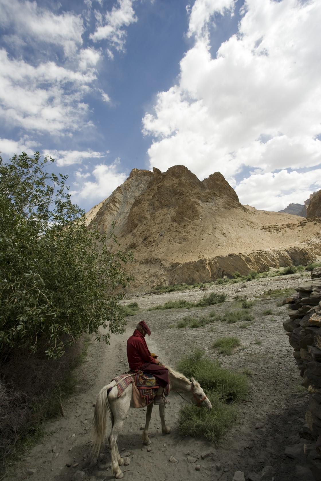 "Monk on horseback, Zangskar" stock image