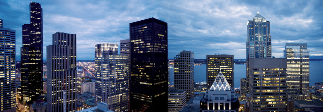 "Seattle night panoramic" stock image