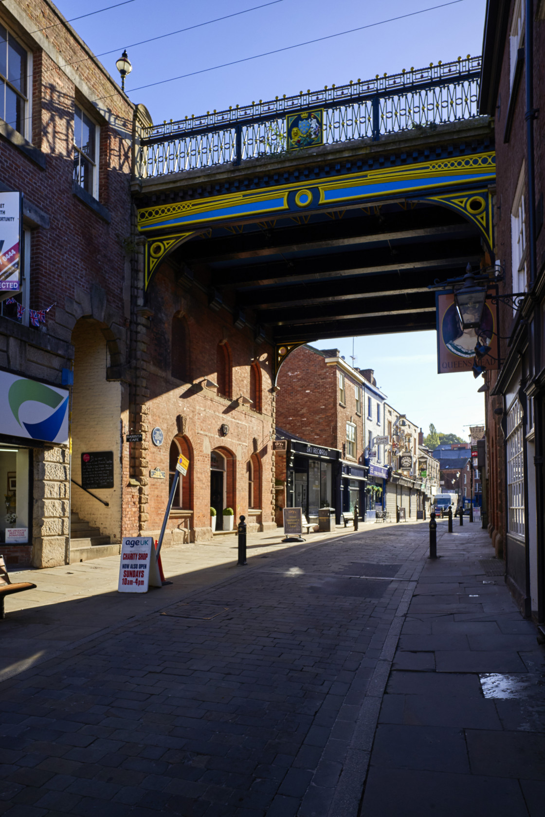 "Underbank and iron bridge, Stockport" stock image