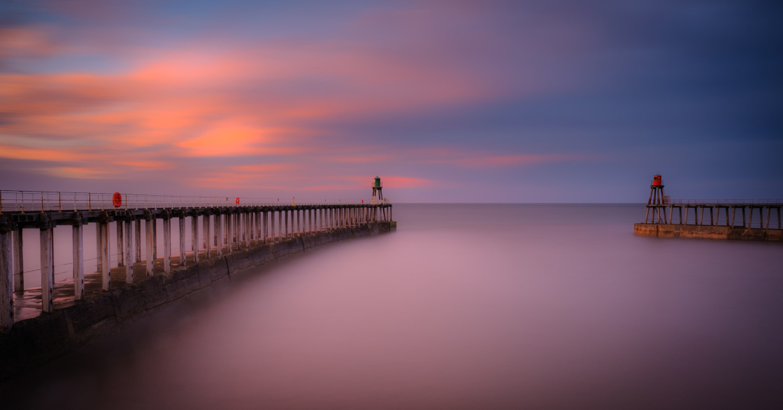"Whitby Piers, North Yorkshire" stock image