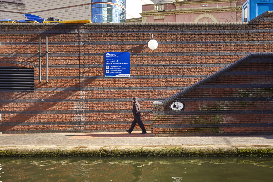 "Canalside walk at Broad Street in the heart of Birmingham" stock image