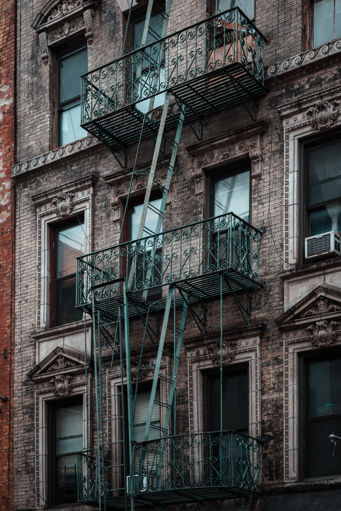 "Exterior of a typical tenement building in New York City, USA" stock image