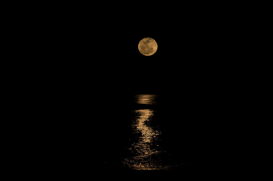 "Full moon rising at the beach" stock image