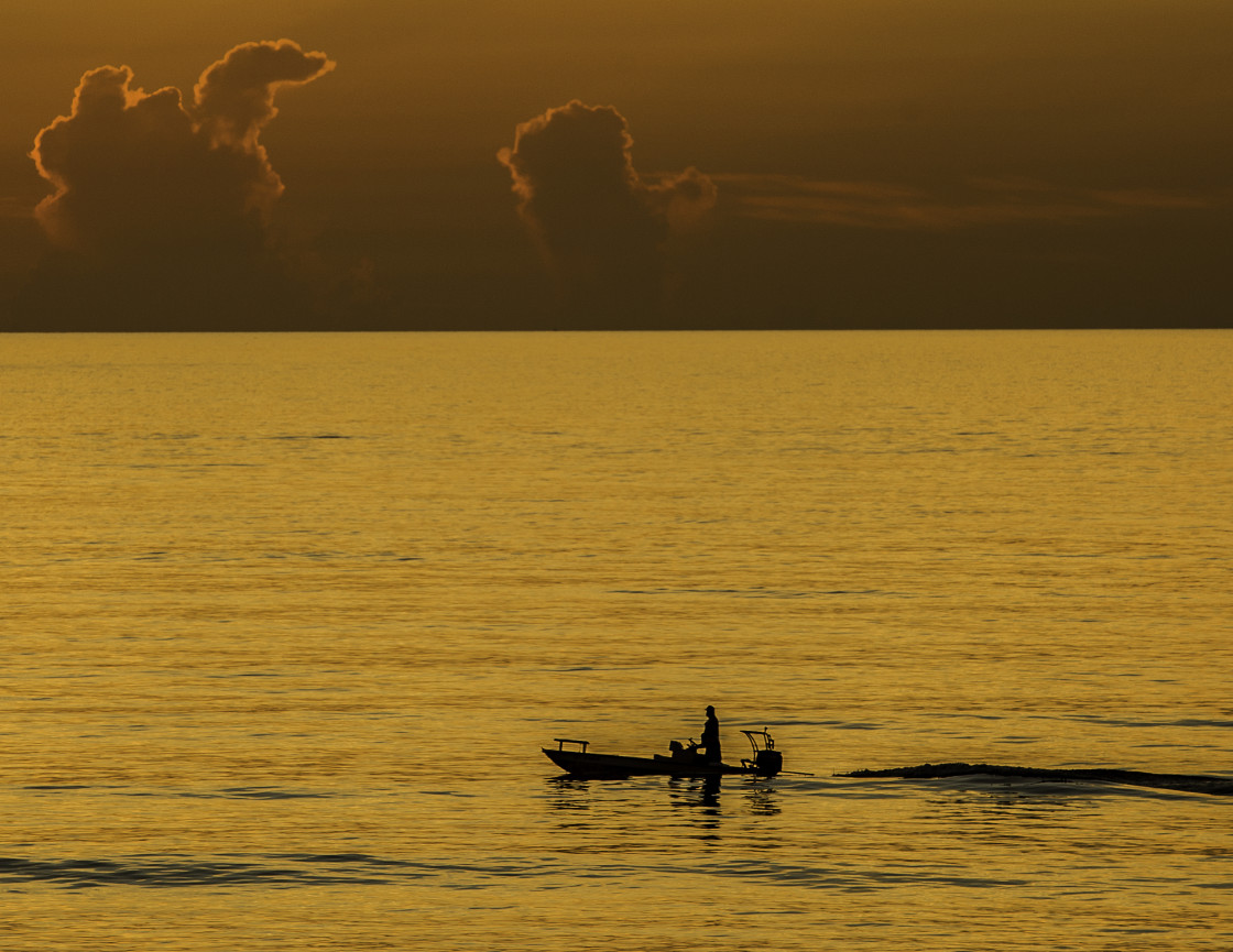 "Dawn morning with a boat" stock image