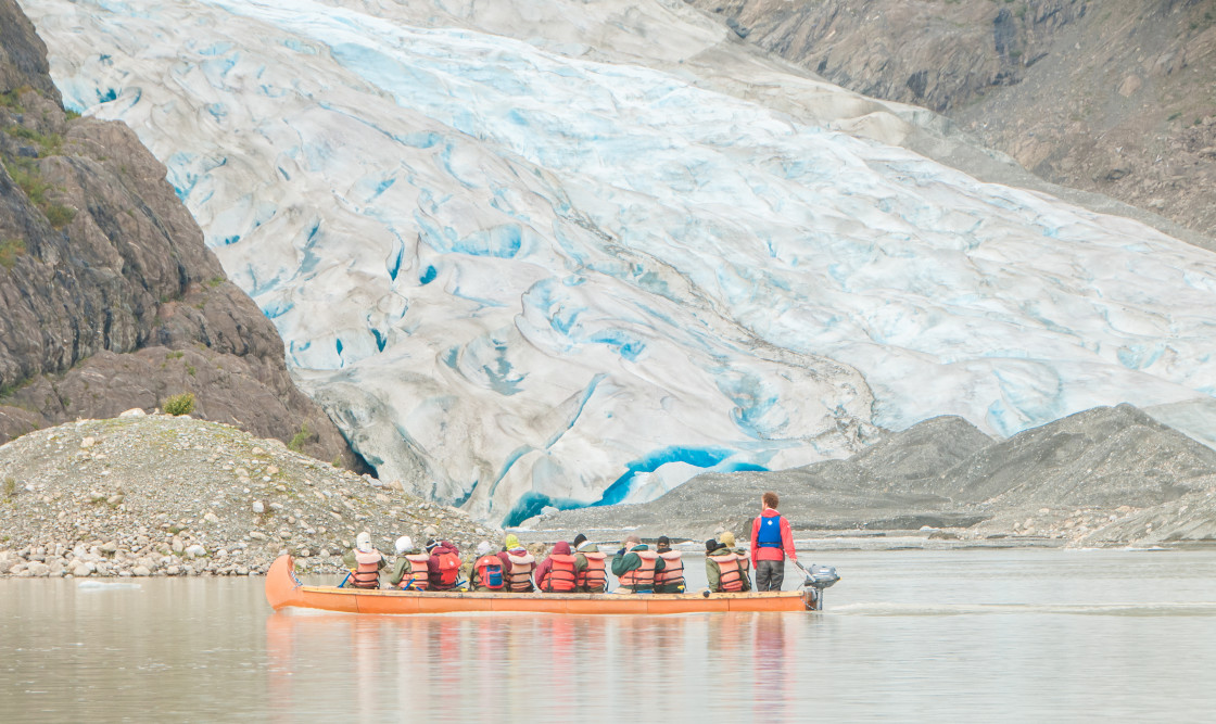 "Tour boat and glacier" stock image