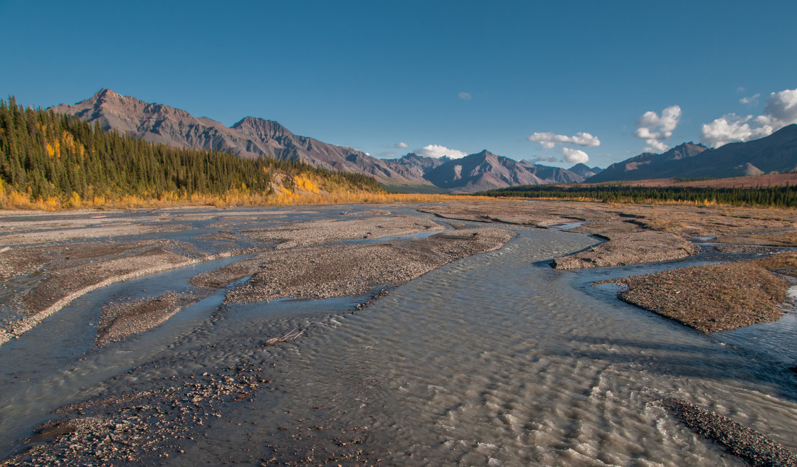 "River bed and mountains" stock image