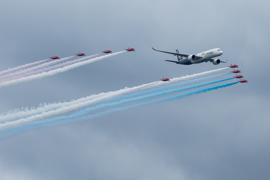 "Red Arrows and Airbus A350" stock image