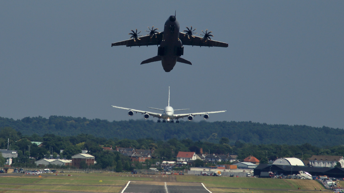 "Airbus A400M 'Grizzly' and A380 Aircraft" by Gordon England - $12.09 "Airbus A400M 'Grizzly' and A380 Aircraft" stock image