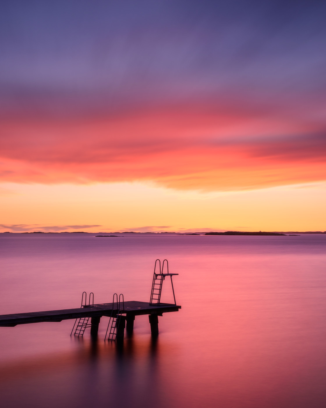 "Jetty and seascape at sunset, Gothenburg, Sweden" stock image