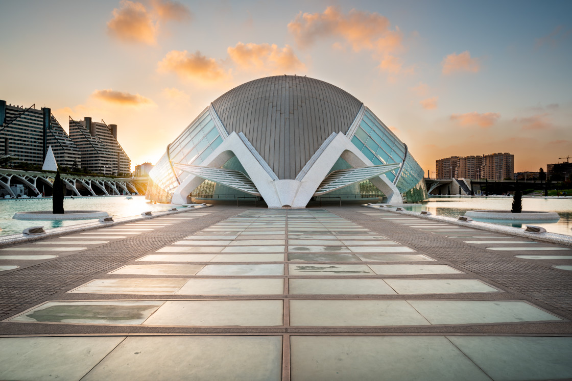 "The city of the Arts and Sciences taken at sunset" stock image